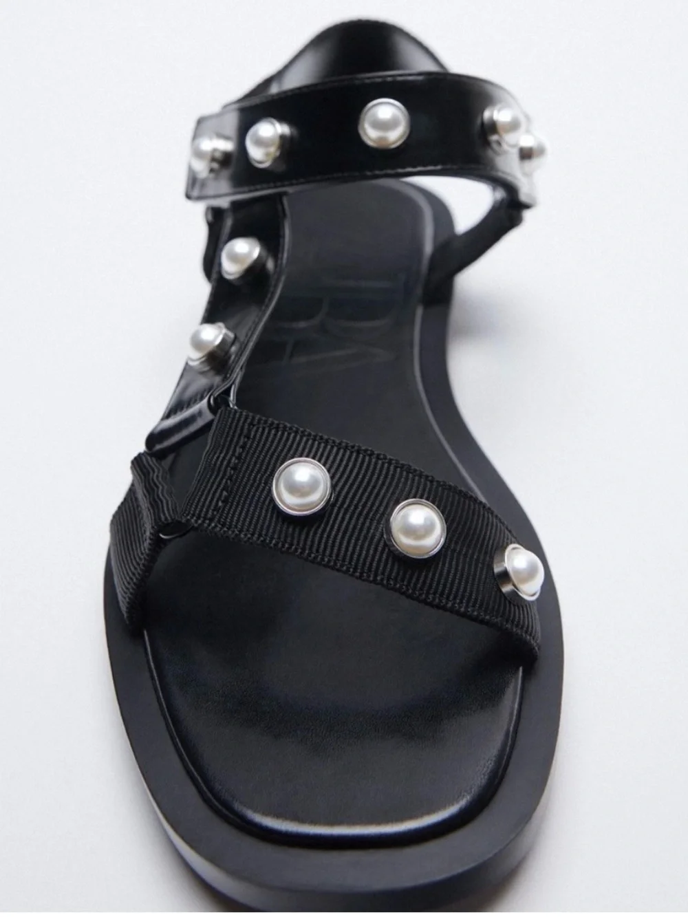 Zara Black Pearl-Embellished Strappy Sandals - Picture 6 of 7